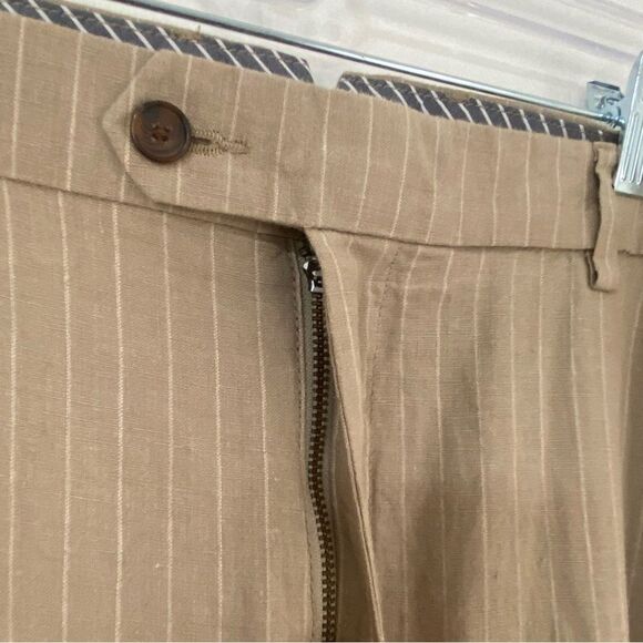 Cremieux Tan Linen Pin Striped Trousers Quiet Luxury Old Money Mafia Mens 40 - Picture 8 of 13